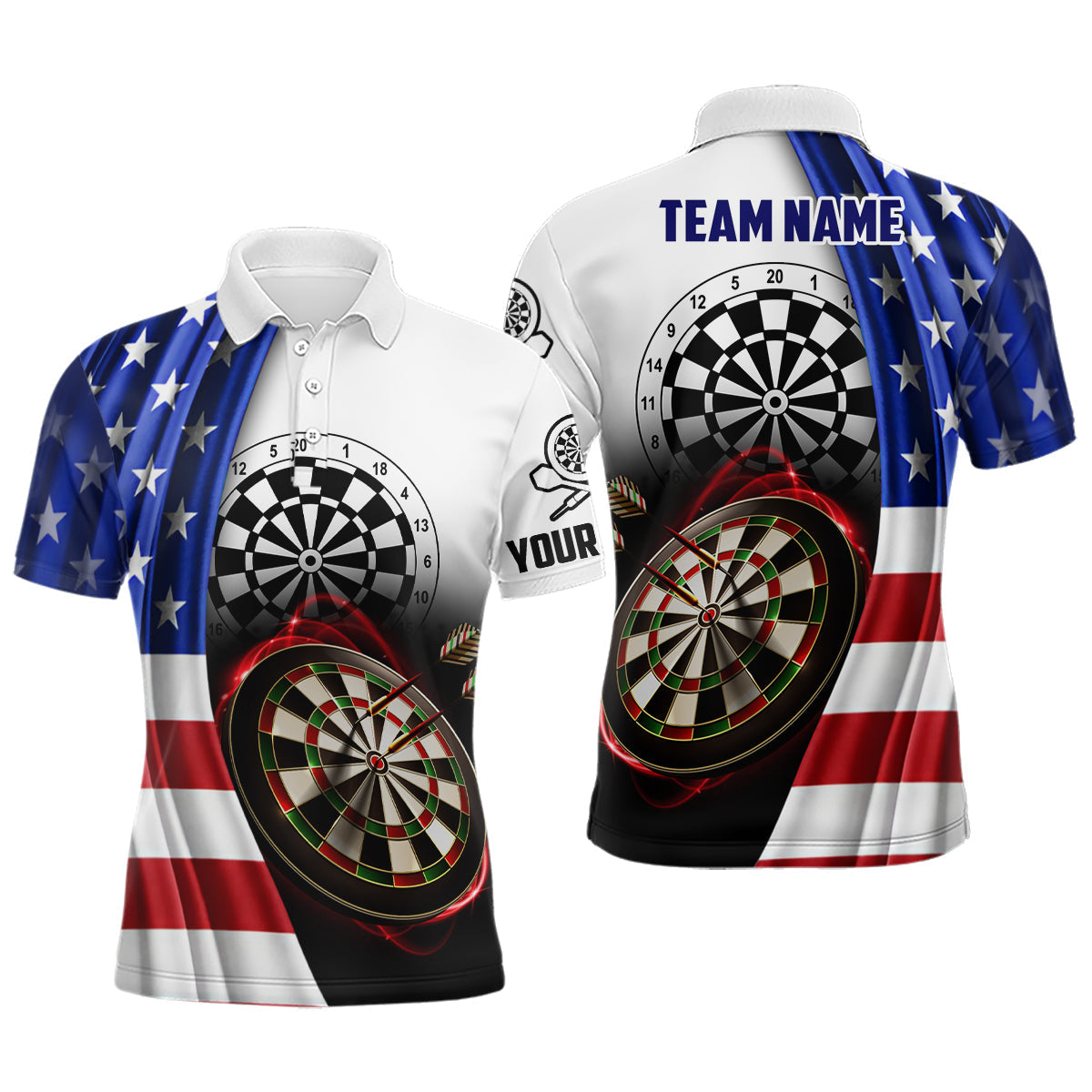 American Flag Personalized Darts Button Polo — Design 05