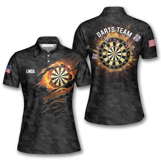 Fire Flame Black Camouflage Personalized Darts Button Polo
