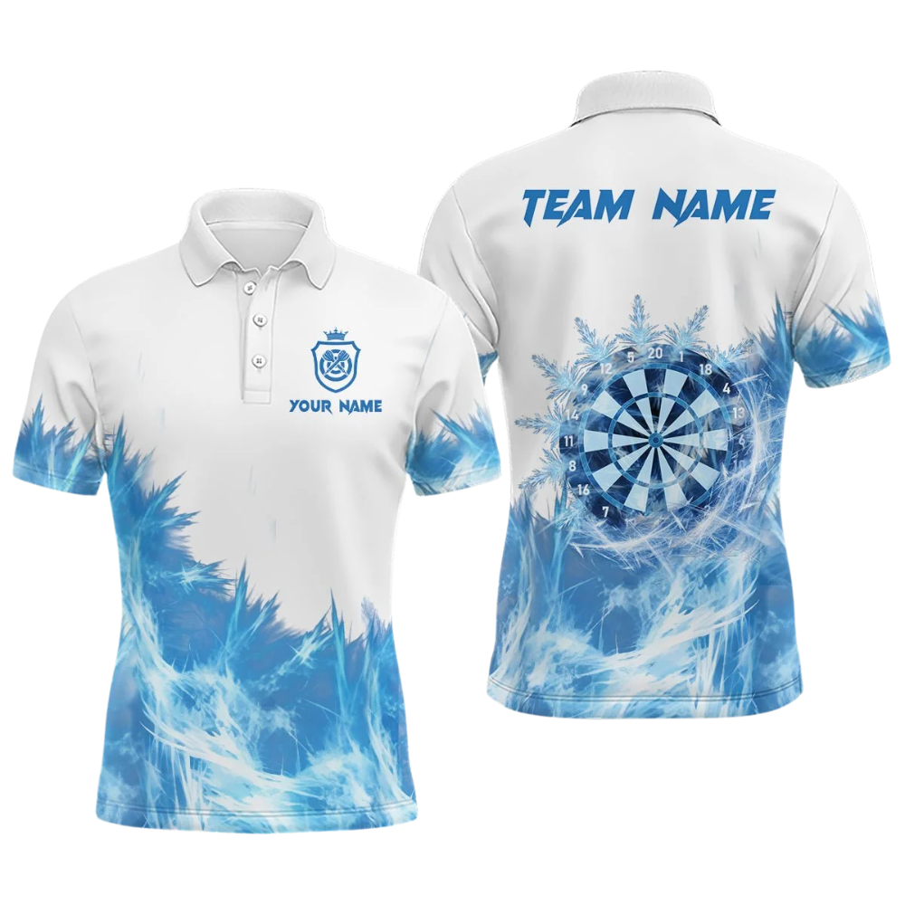Iced Blue White Personalized Darts Button Polo