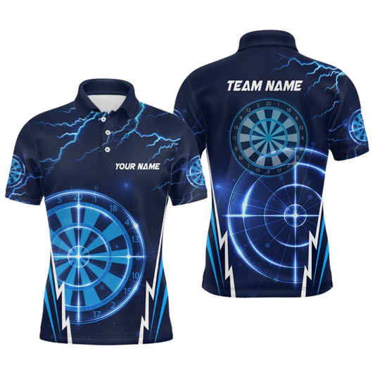 Thunder Lightning Blue Personalized Darts Button Polo