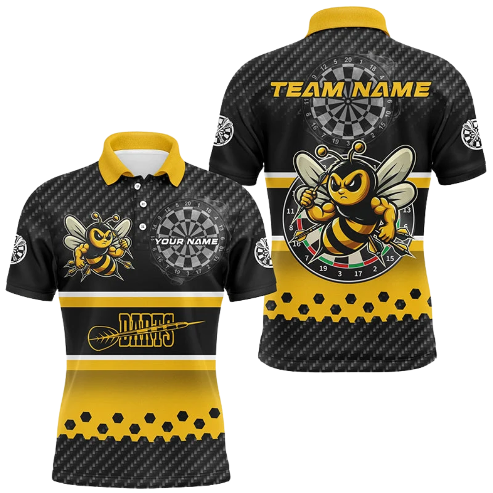 Bee Yellow and Black Mens Personalized Darts Button Polo