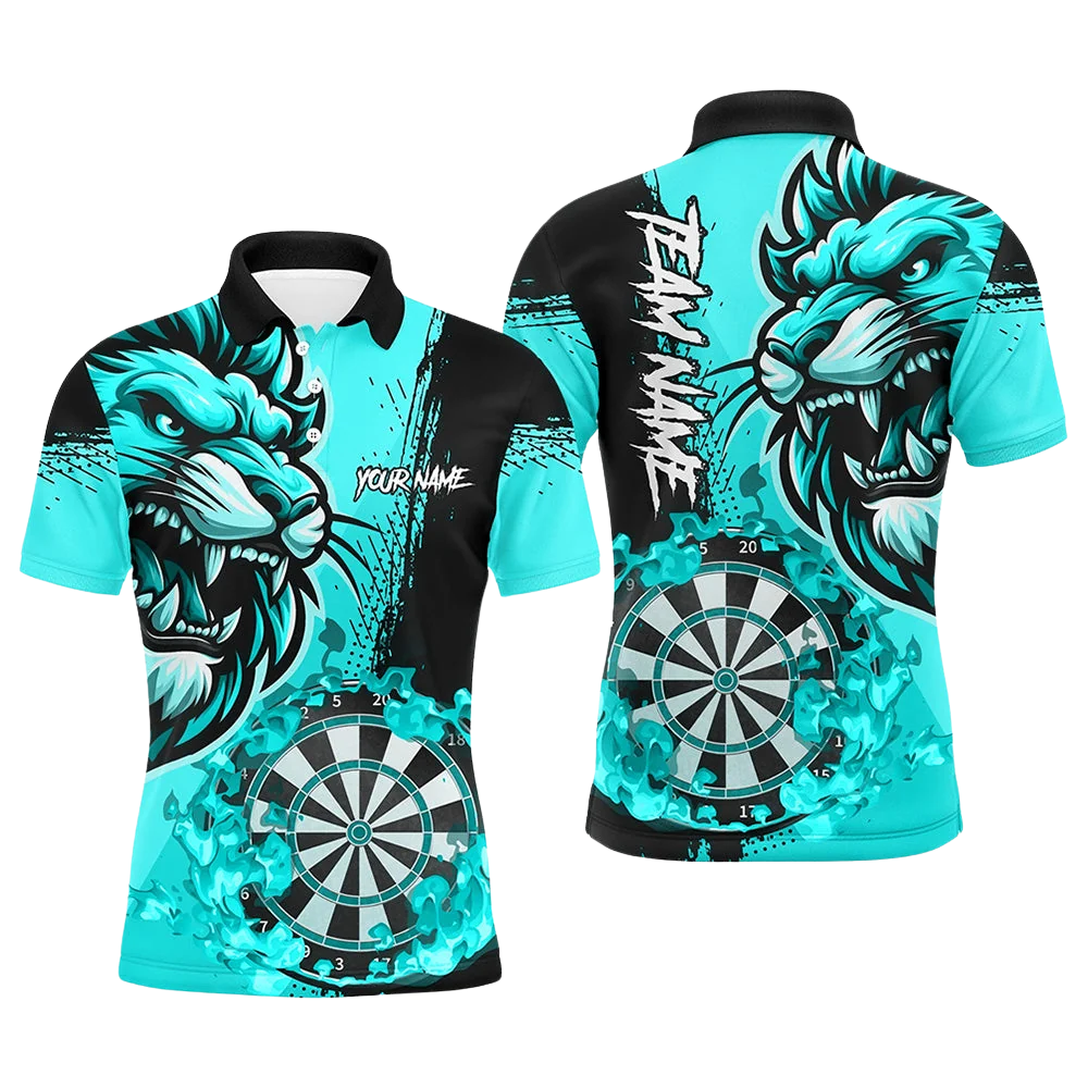 Lion Cyan Personalized Darts Button Polo