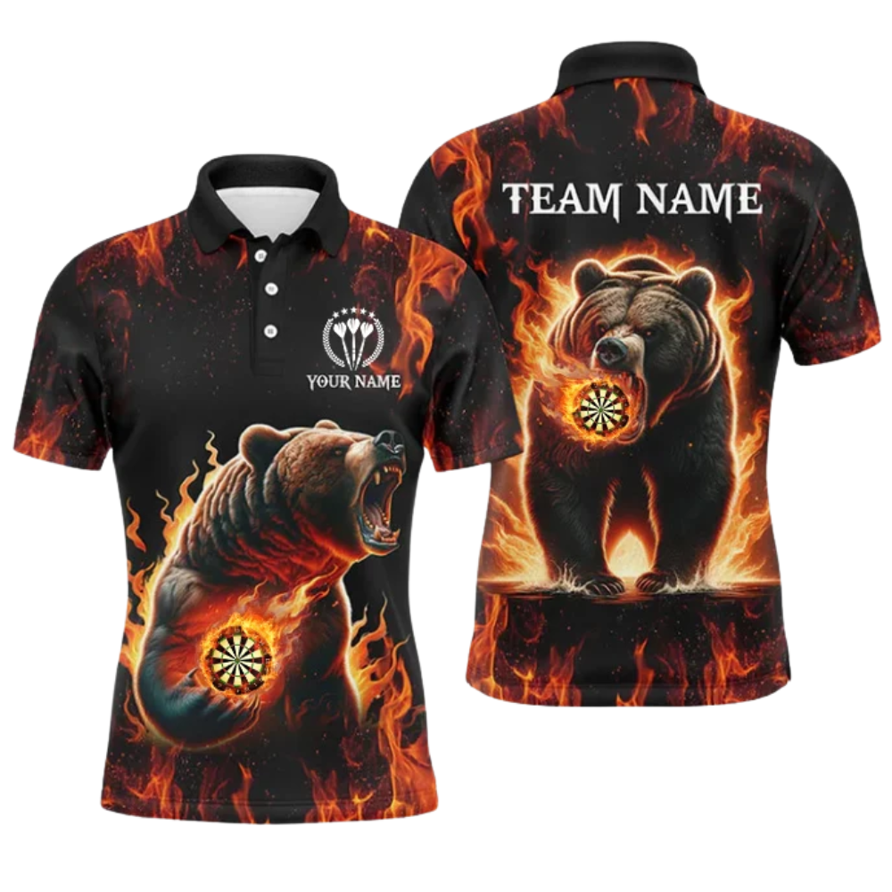 Bear Fire Dartboard Men's Personalized Darts Button Polo