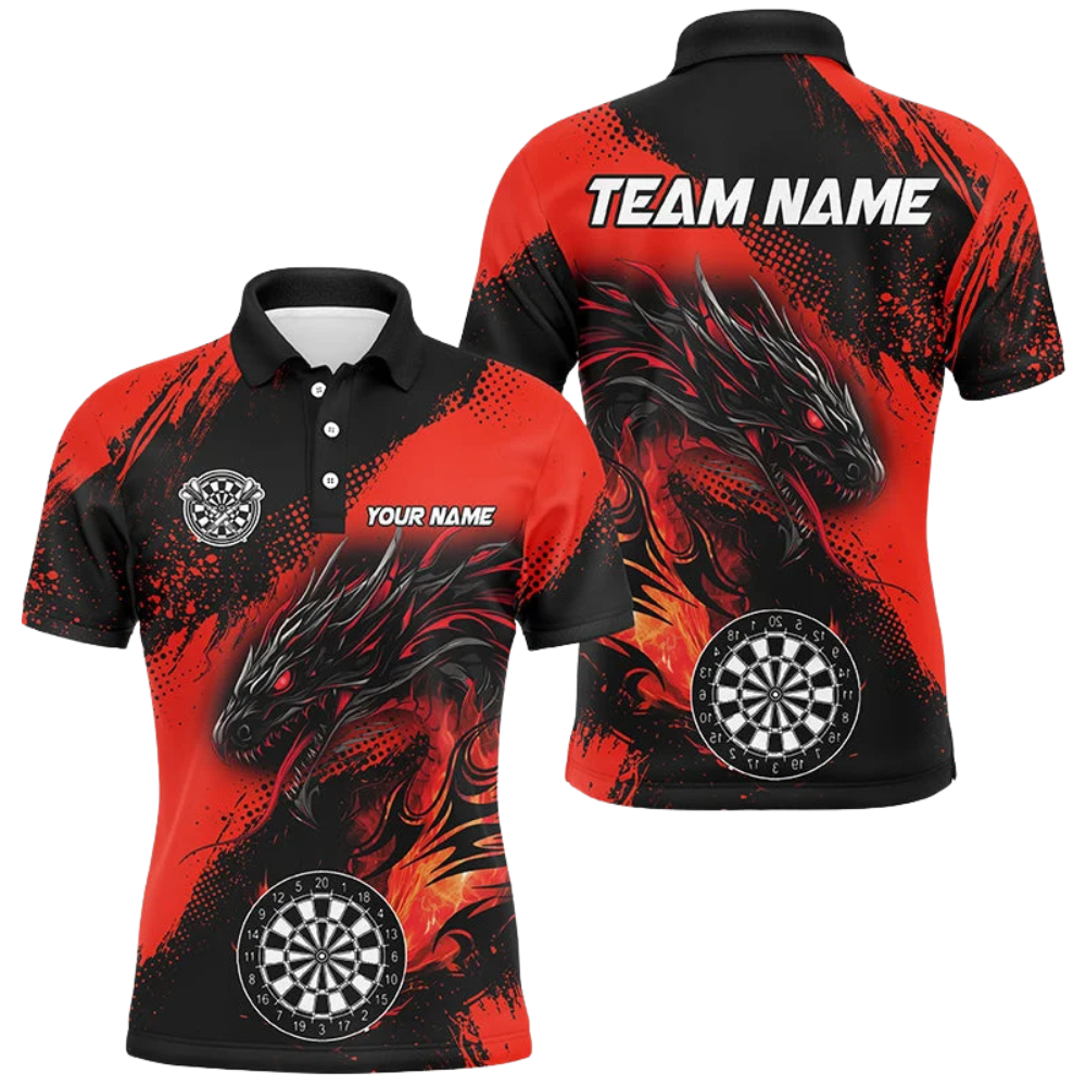 Dragon Men's Red and Black Personalized Darts Button Polo