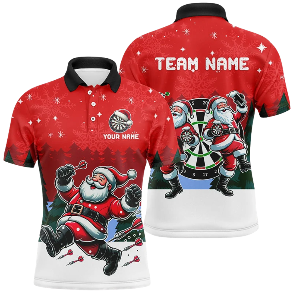 Funny Santa Mens Personalized Darts Button Polo