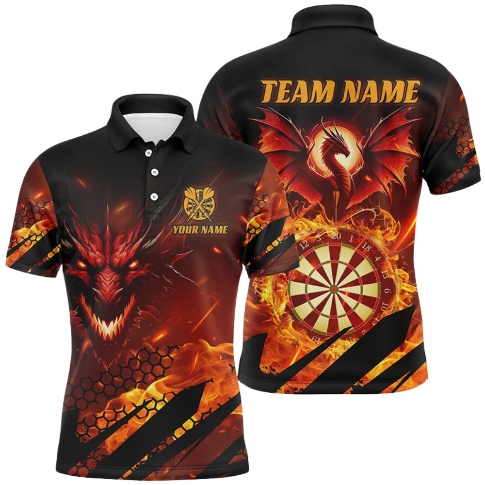 Dragon Fire Mens Personalized Darts Button Polo