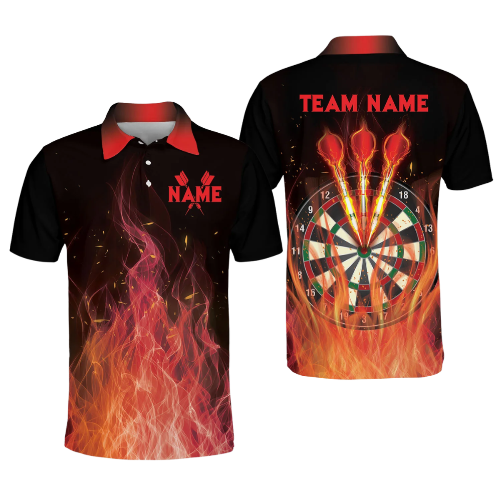 Flame Dartboard Personalized Darts Button Polo — Design 02