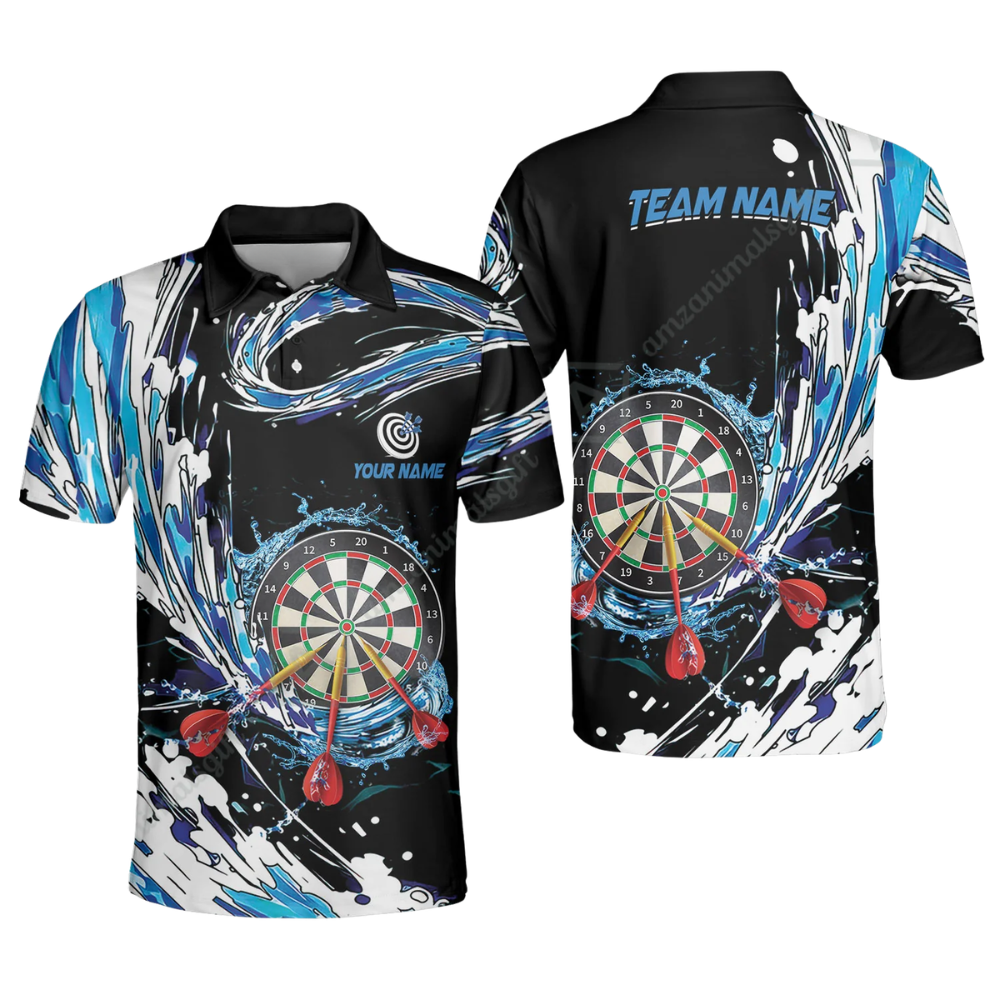 Team Blue Wave Personalized Darts Button Polo
