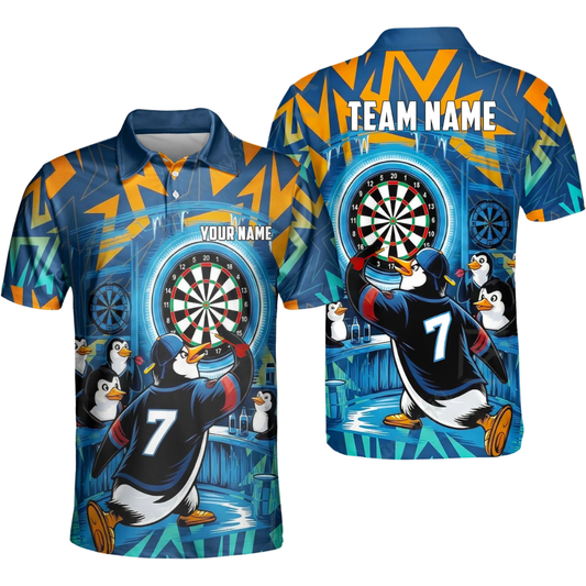 Funny Penguin Personalized Darts Button Polo