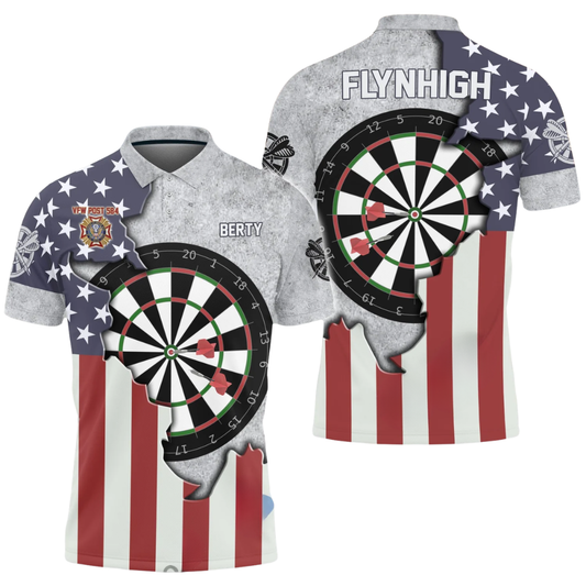 American Flag Mens Personalized Darts Button Polo