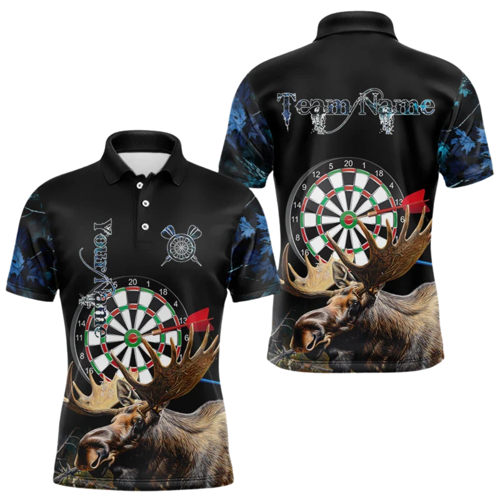 Moose Dartboard Men's Personalized Darts Button Polo