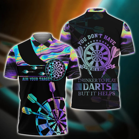 Aim Your Target Darts Button Polo