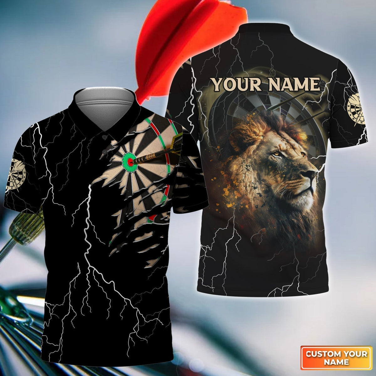 Bullseye Dartboard Lion and for Team Player Personalized Darts Button Polo