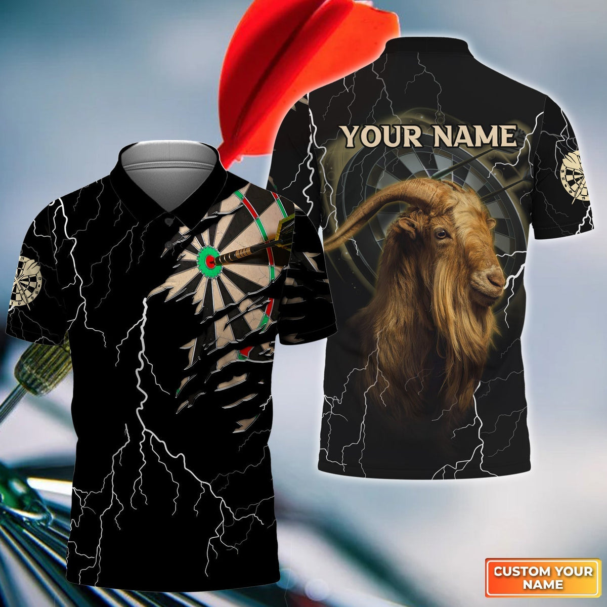 Bullseye Dartboard Goat and for Team Player Personalized Darts Button Polo