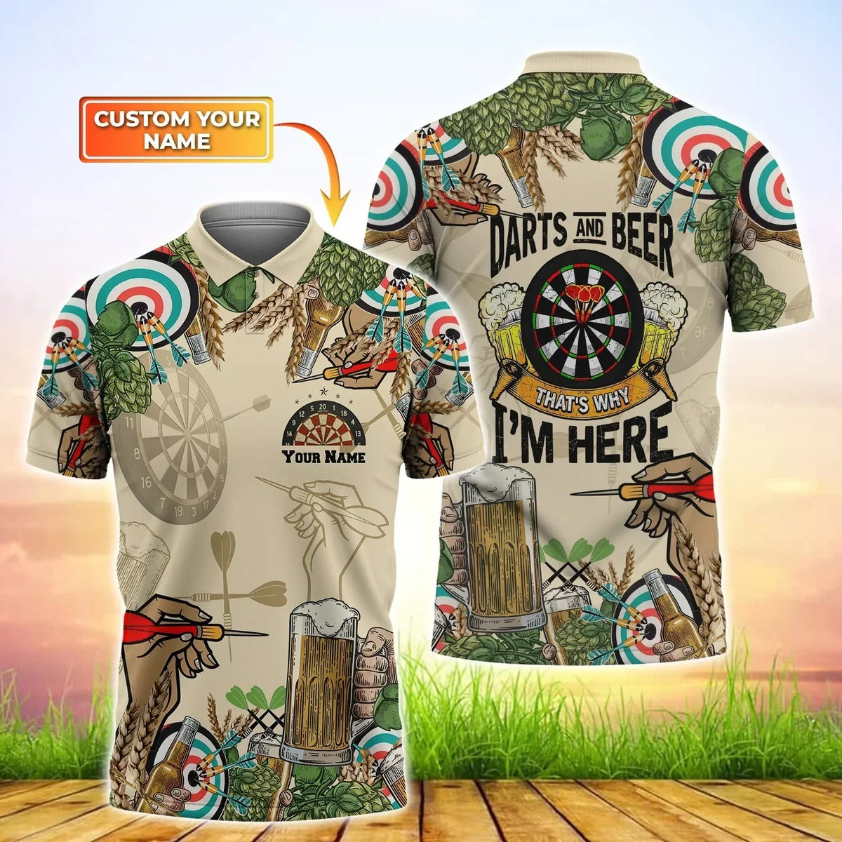 And Beer That's Why I'm Here Personalized Darts Button Polo