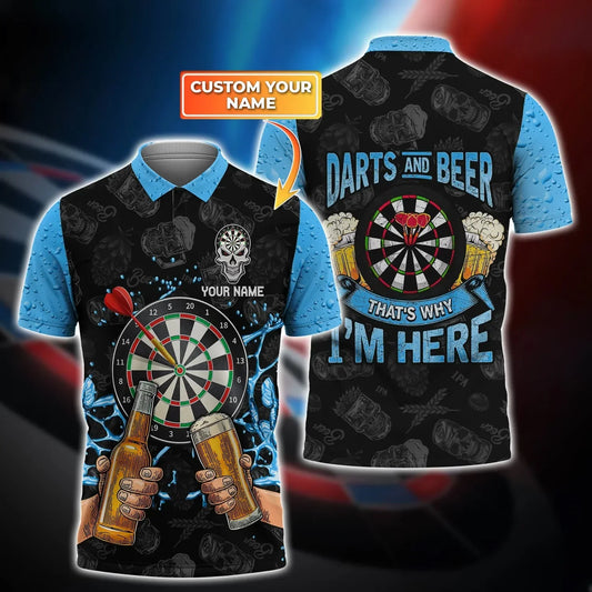 Blue and Beer Personalized Darts Button Polo