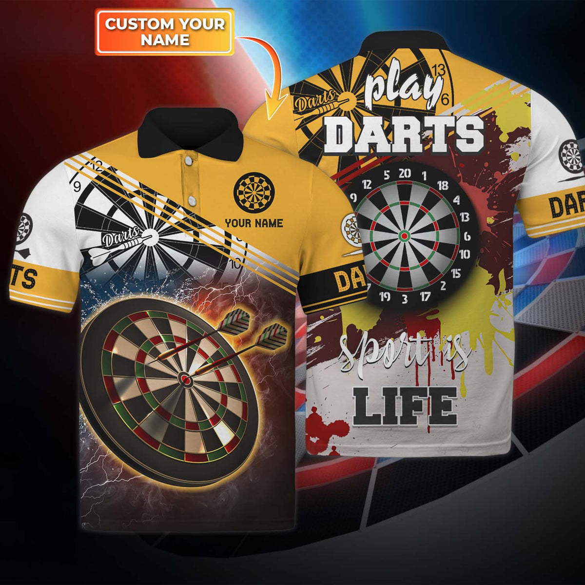 Thunder Fire and Water Personalized Darts Button Polo