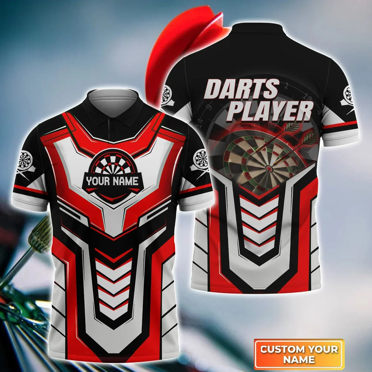 Throwing Bulleyes Dartboart for Player Personalized Darts Button Polo