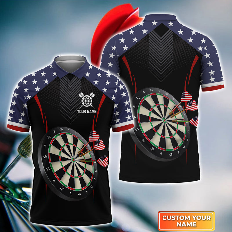 USA Flag Personalized Darts Button Polo — Design 02