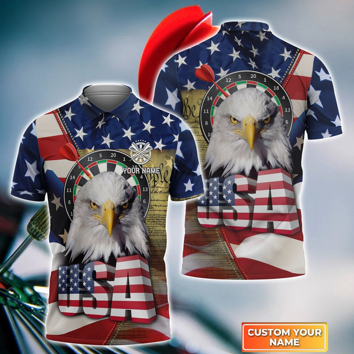 Eagle American Personalized Darts Button Polo