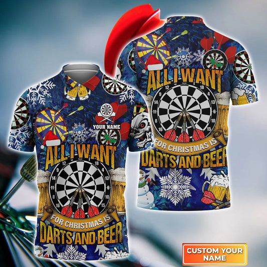 All I Want for Christmas Is and Beer Personalized Darts Button Polo