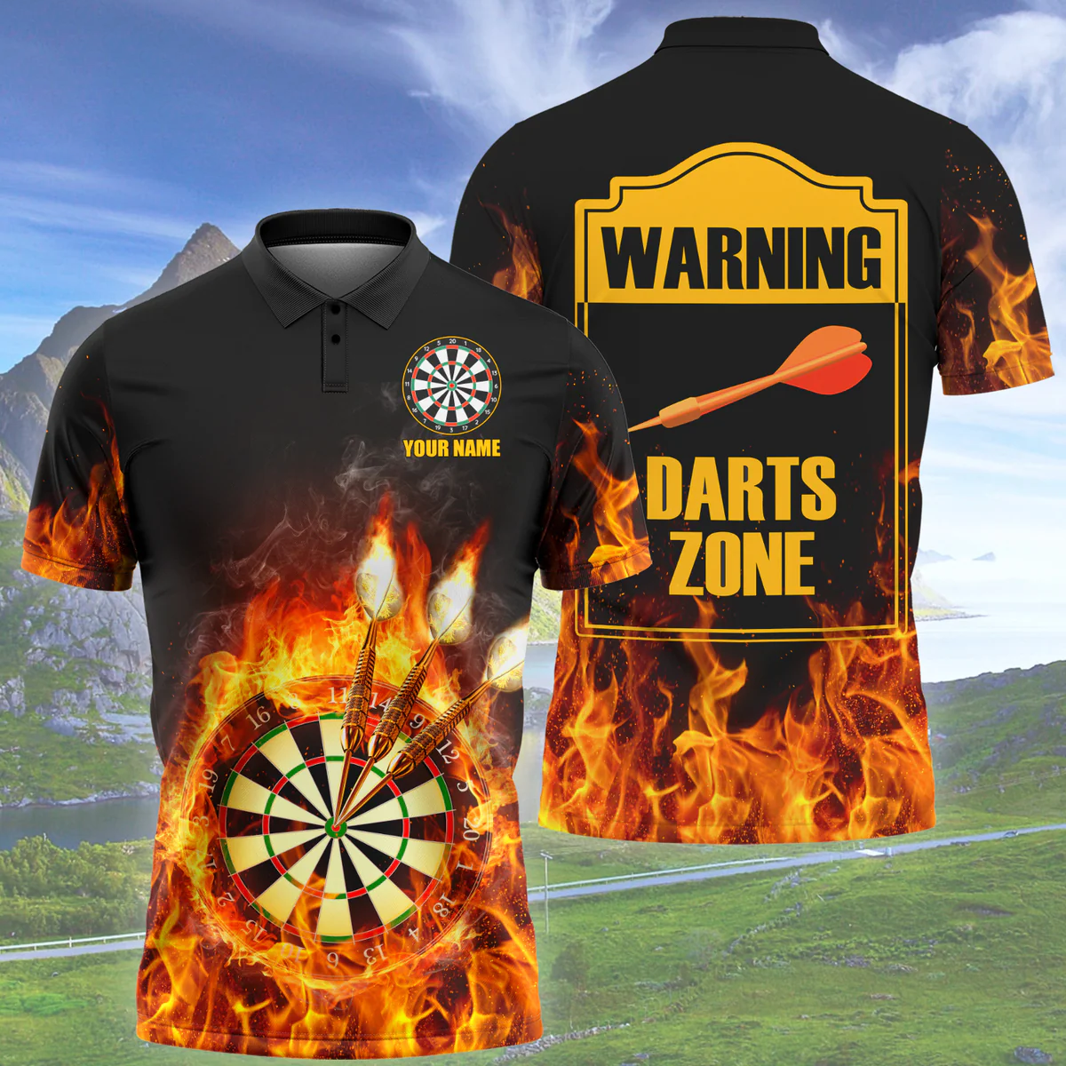 Dartboard and Arrow Warning the Zone Funny for Player Personalized Darts Button Polo