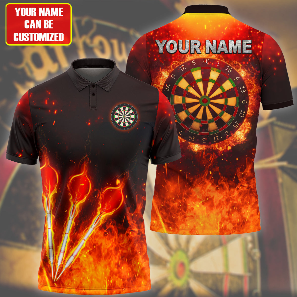 With Fire Dar Cool for Dar Team Players Personalized Darts Button Polo