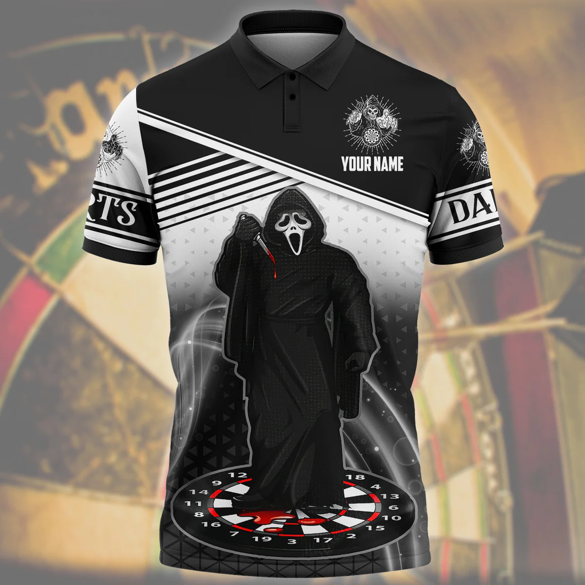 Horror Personalized Darts Button Polo