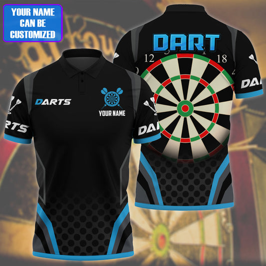 Blue Personalized Darts Button Polo — Design 02