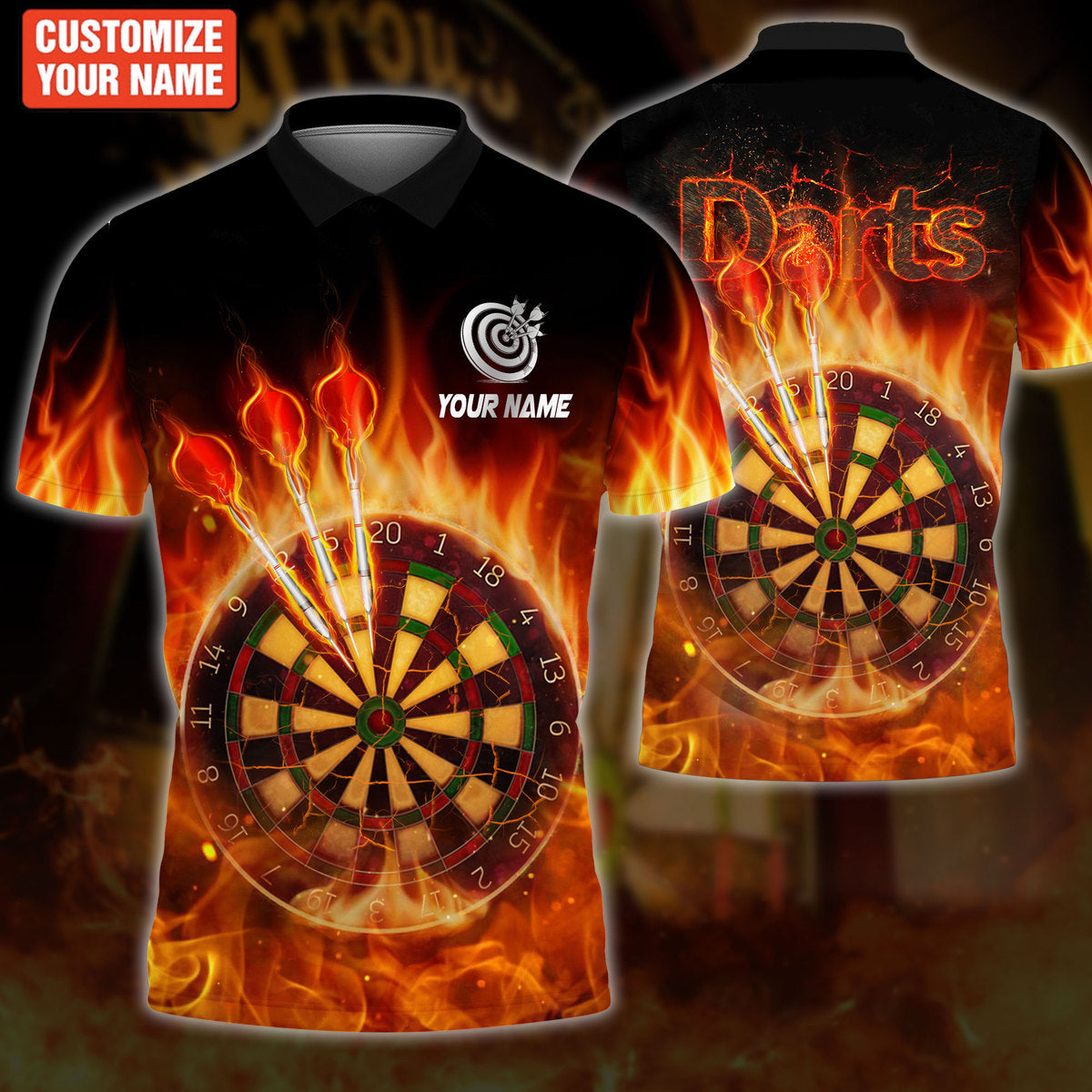 On Fire Personalized Darts Button Polo — Design 02