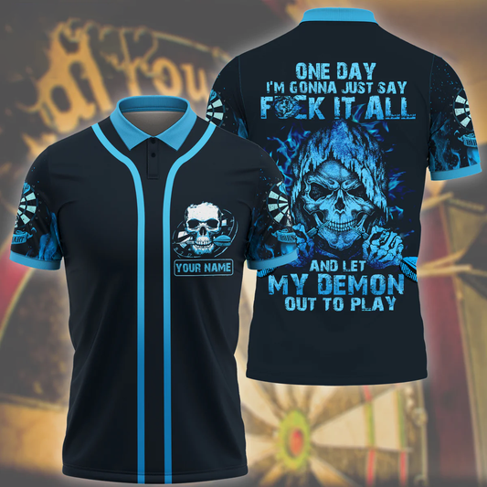 Demon Skull Personalized Darts Button Polo