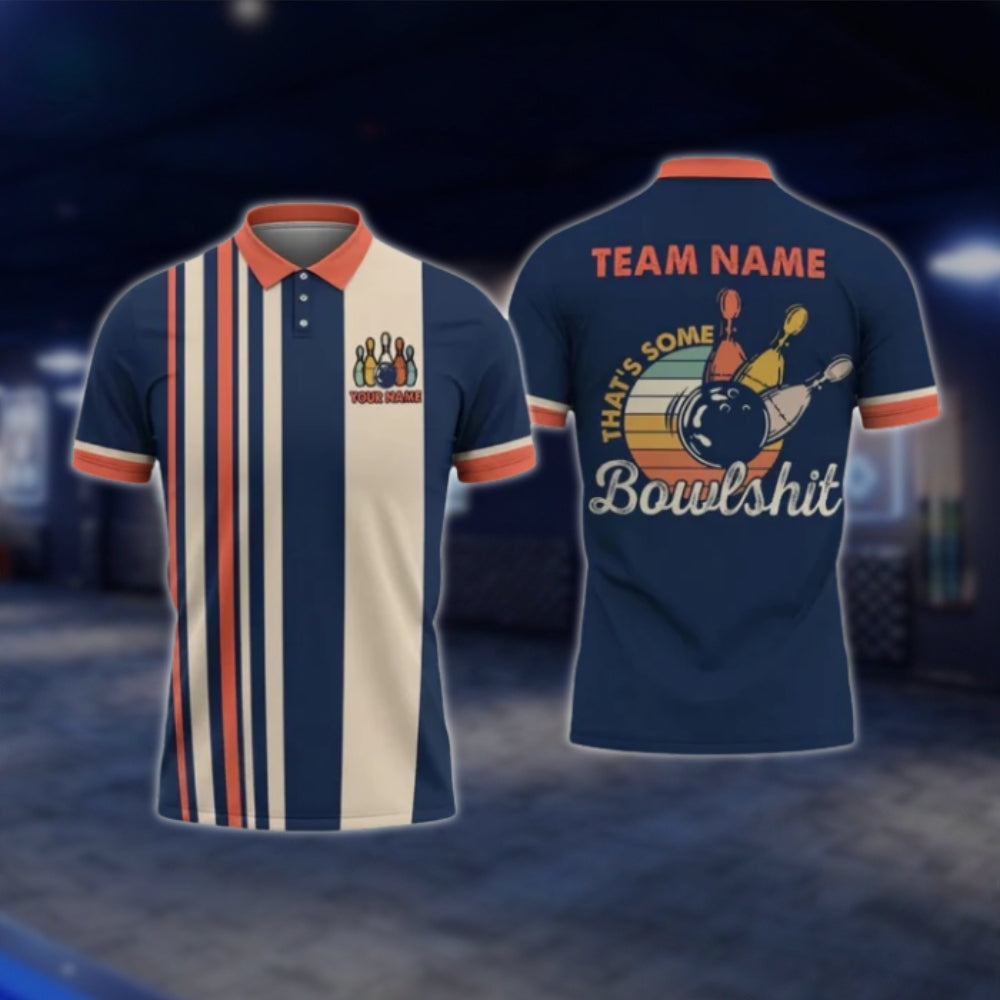 That's Some Bowlsh!t Custom Retro Bowling Mens Polo Shirt, Custom Funny Bowling Team Shirts BO0423