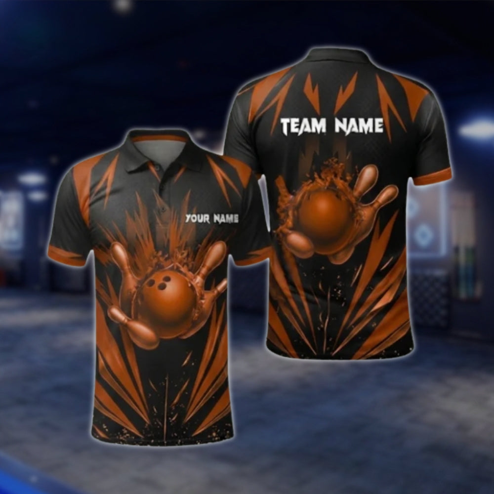 Black And Blue Custom Mens Team Bowling Polo Shirt, Custom Bowling Shirt For Team BZ0368