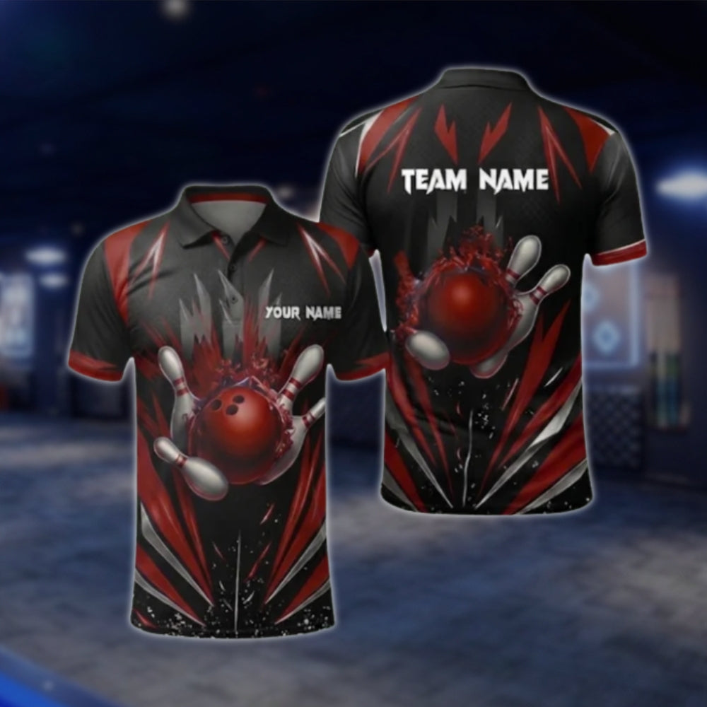 Black And Blue Custom Mens Team Bowling Polo Shirt, Custom Bowling Shirt For Team BZ0368