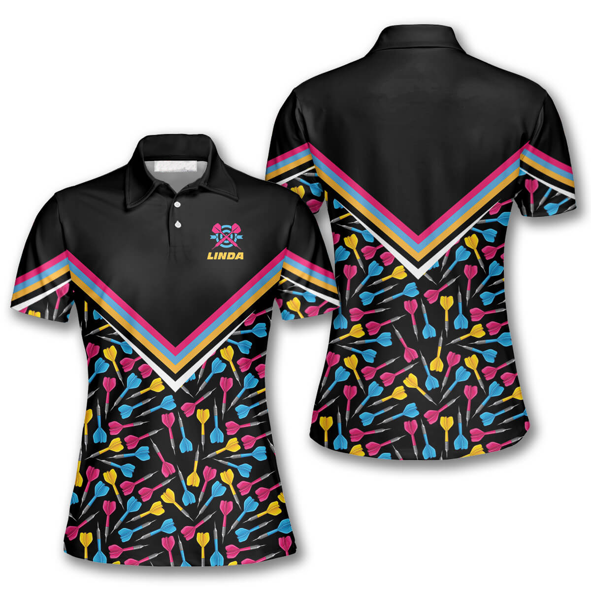 Arrow Pattern Colorful Lines Personalized Darts Button Polo