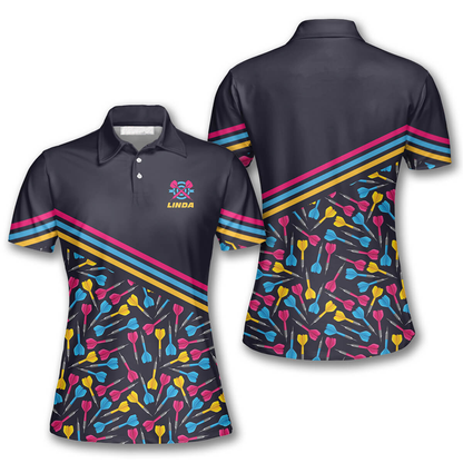 Arrow Pattern Colorful Lines Personalized Darts Button Polo