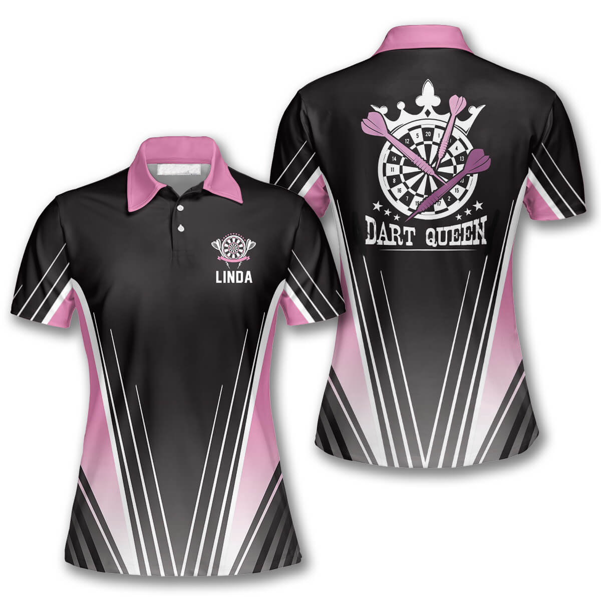 Queen Black Pink Personalized Darts Button Polo