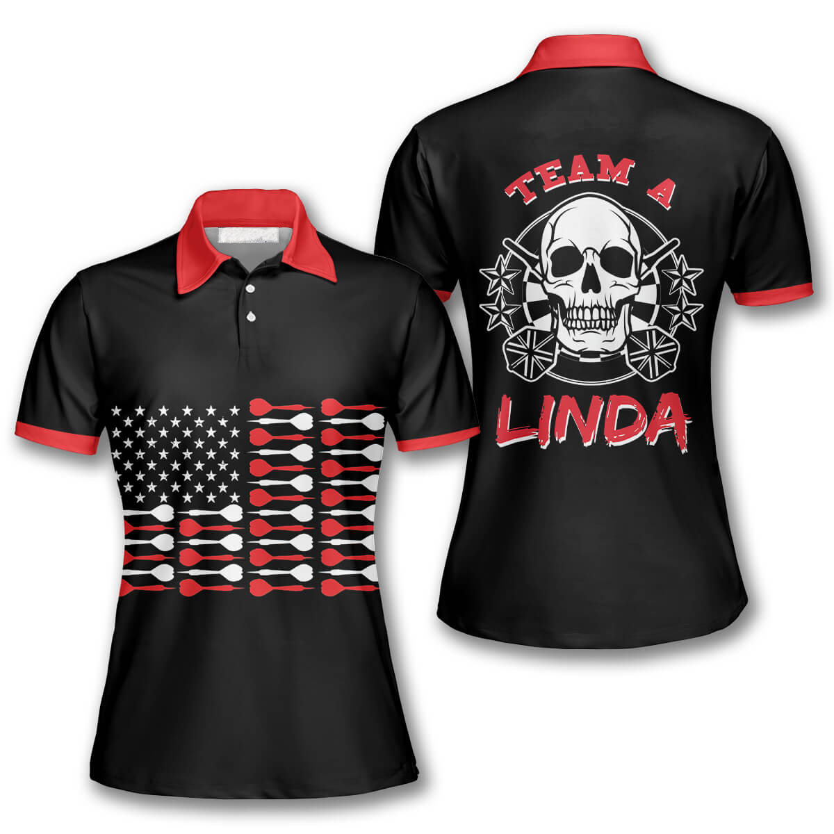 American Flag Skull Stars Personalized Darts Button Polo