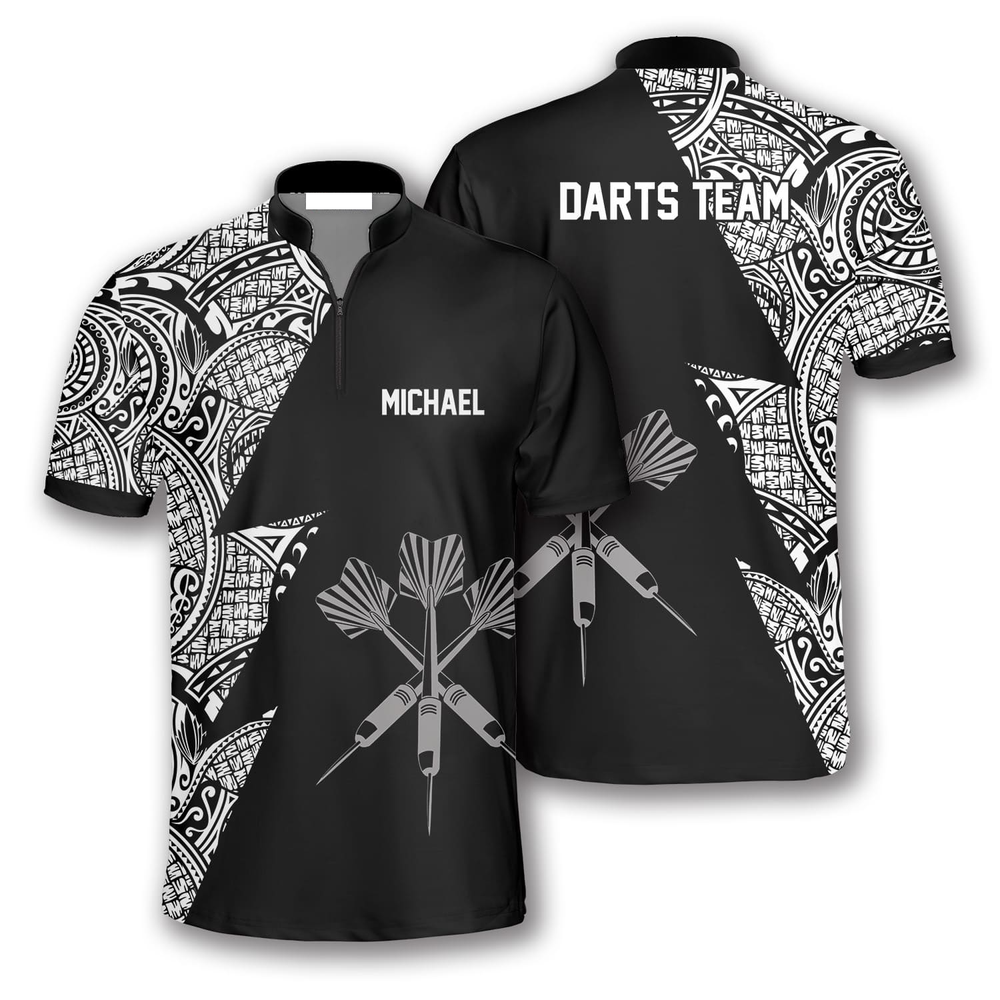 Black White Tribal and Personalized Darts Button Polo