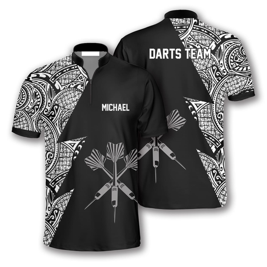 Black White Tribal and Personalized Darts Button Polo