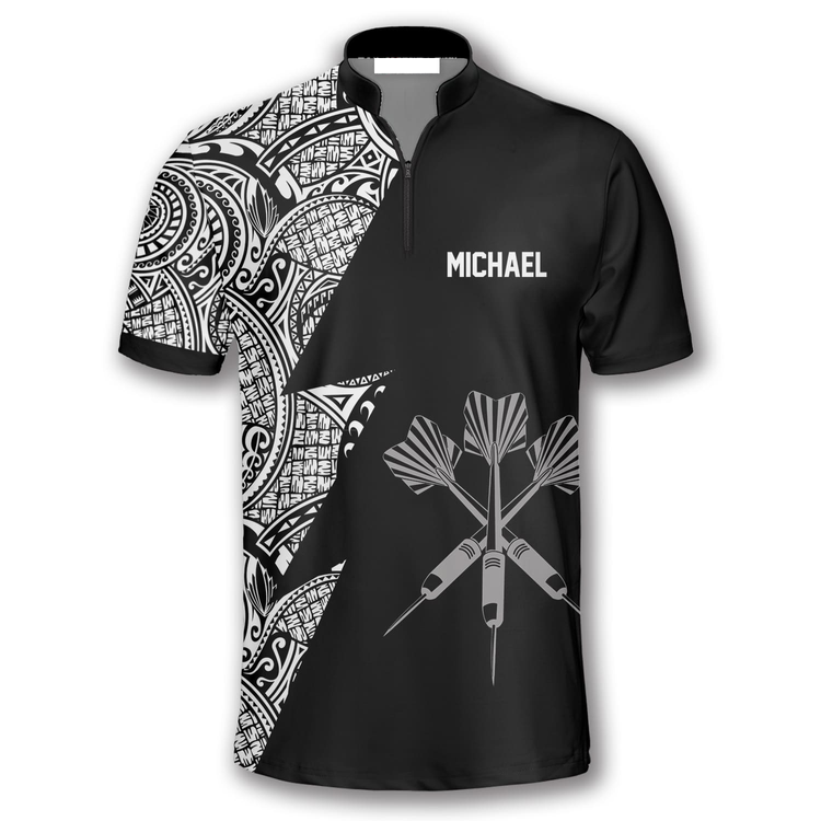 Black White Tribal and Personalized Darts Button Polo