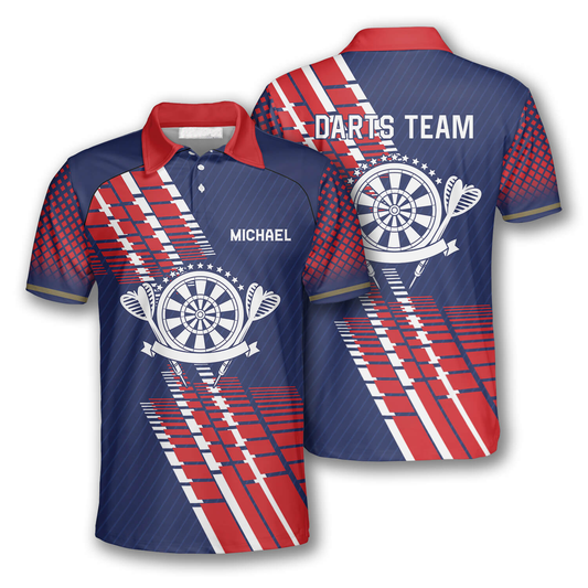 Blue Red Geometric Pattern Personalized Darts Button Polo