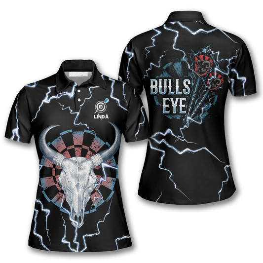 Bullseye Thunder Skull Personalized Darts Button Polo