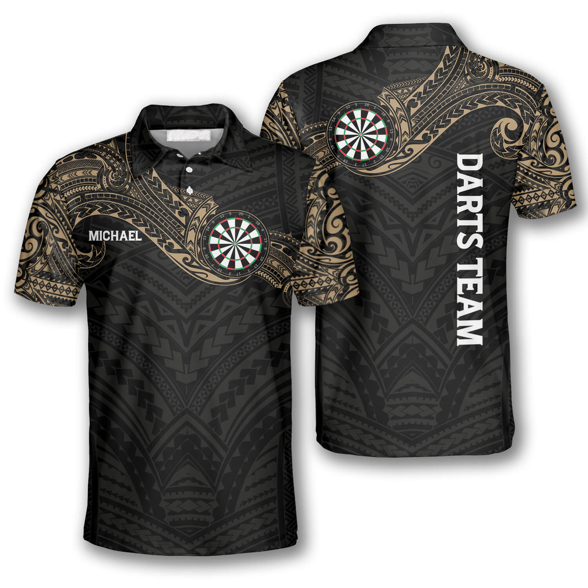 Classy Dark Tribal Tattoo Personalized Darts Button Polo
