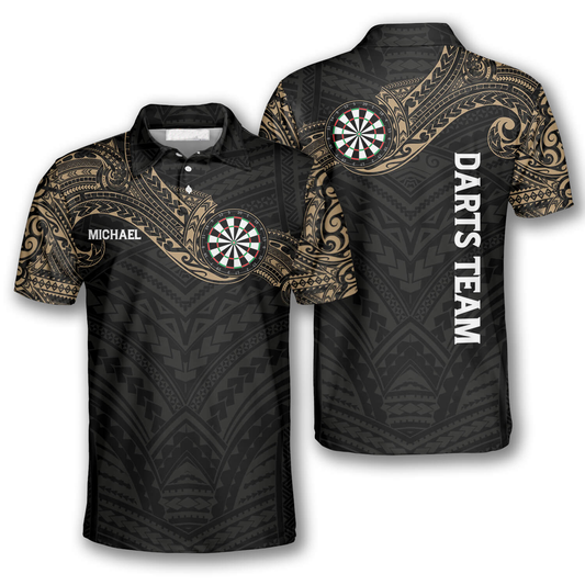 Classy Dark Tribal Tattoo Personalized Darts Button Polo