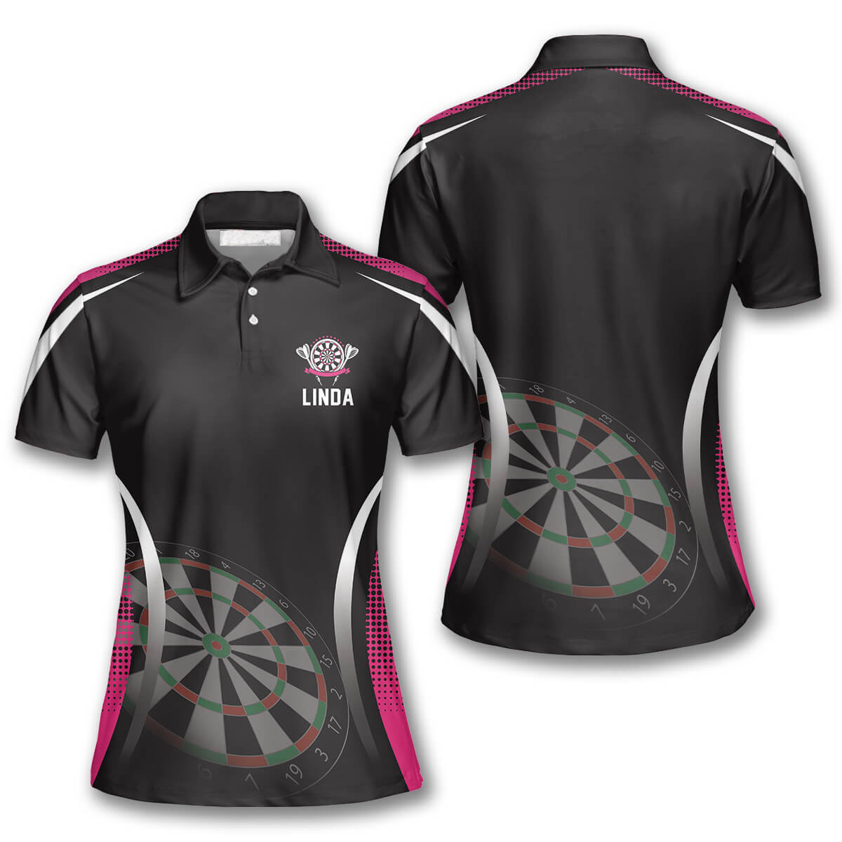 Emblem Black Pink Personalized Darts Button Polo