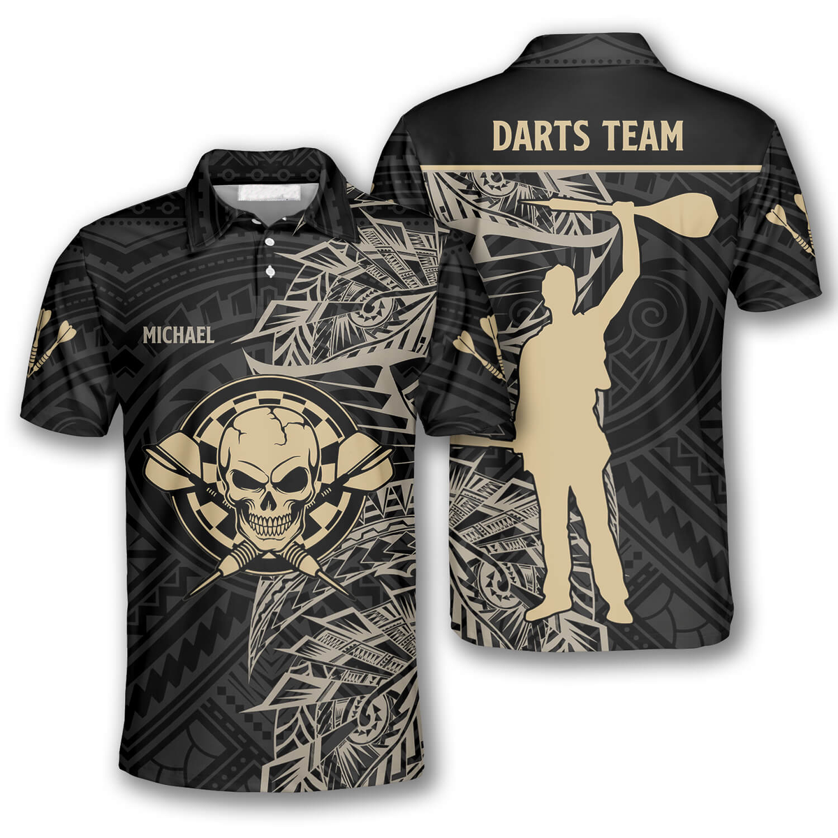 Gold Tribal Athlete Personalized Darts Button Polo