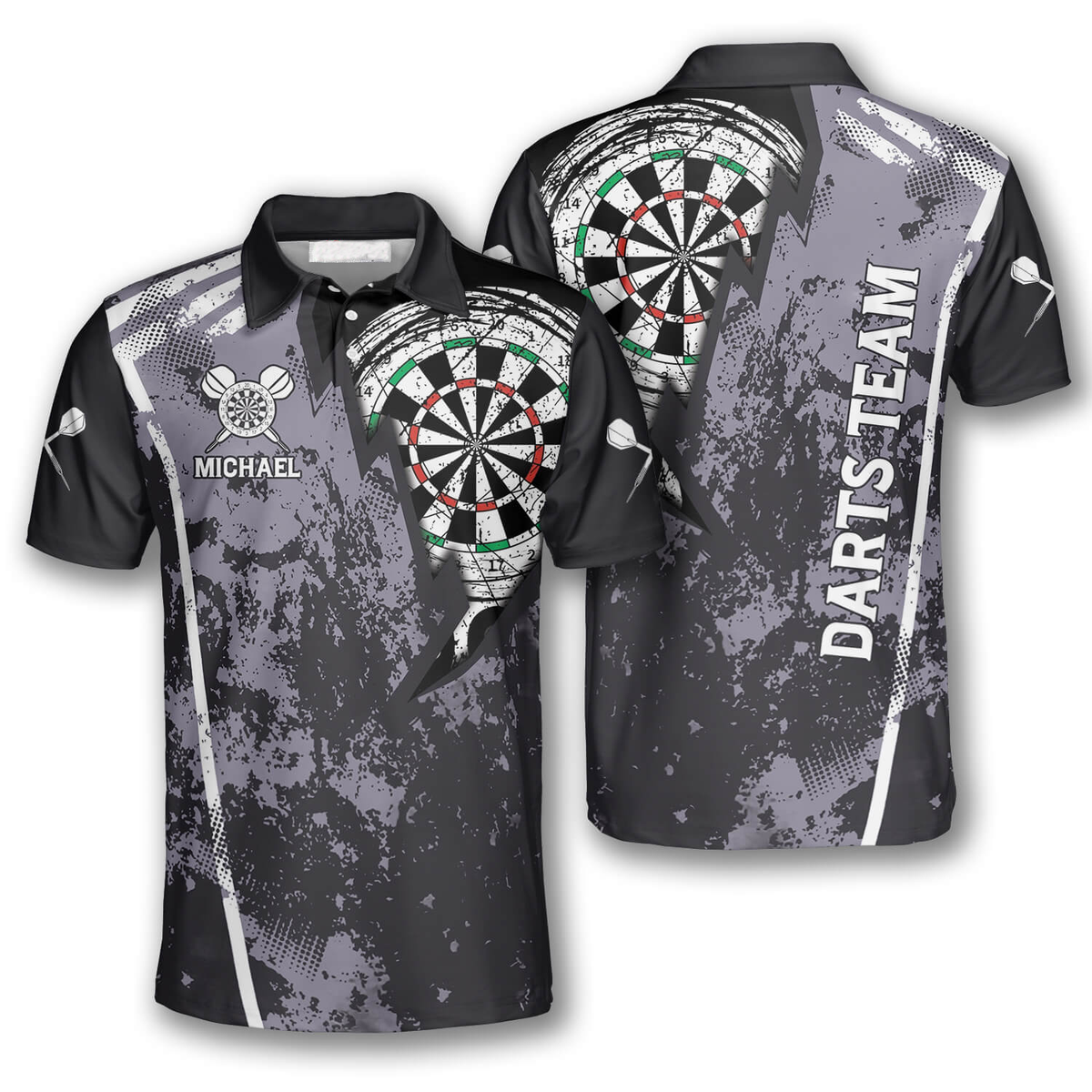 Grunge Lightning Personalized Darts Button Polo