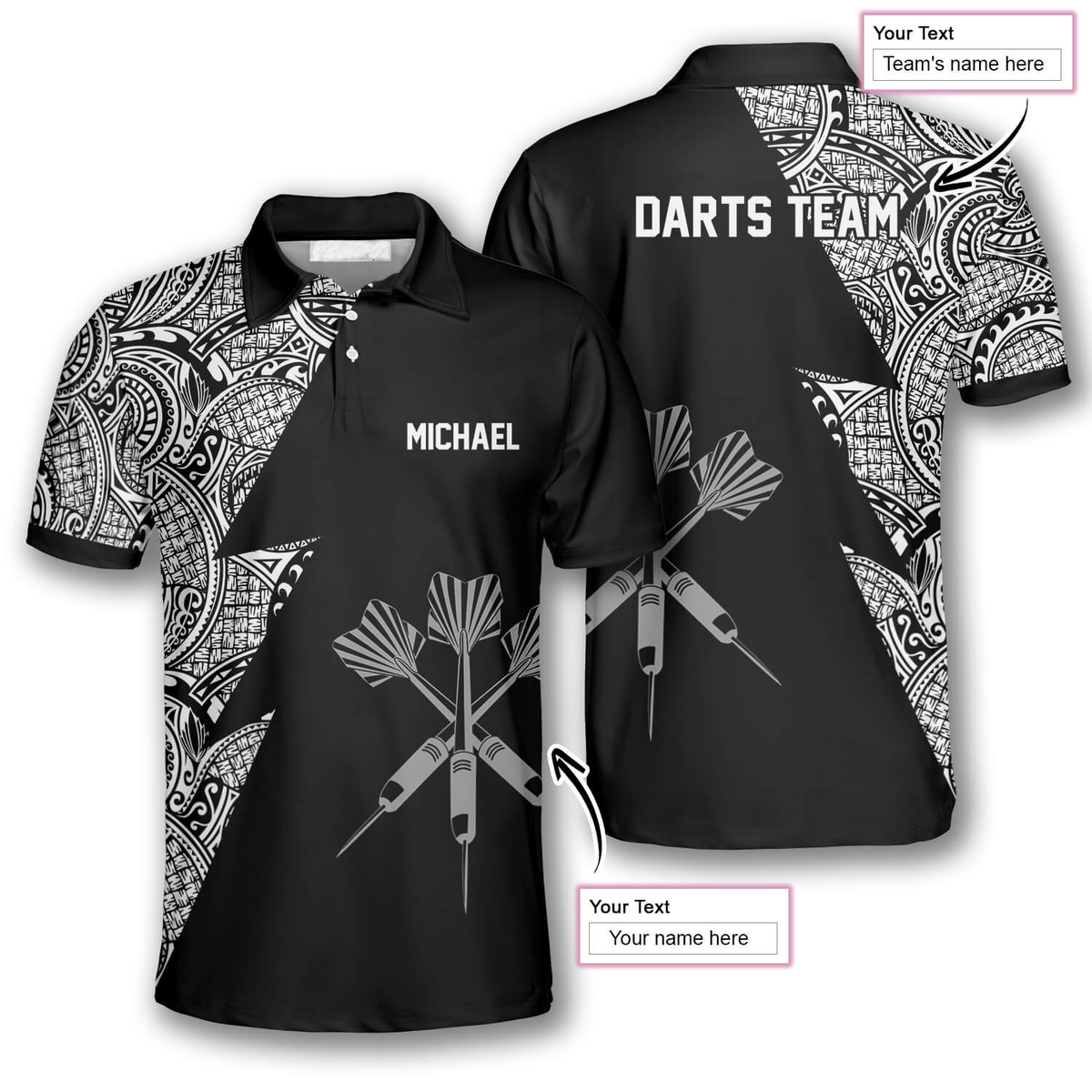 Arrows Tribal Black White Personalized Darts Button Polo