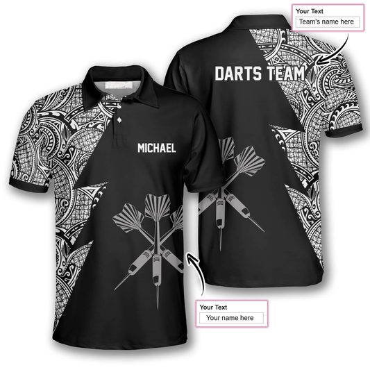 Arrows Tribal Black White Personalized Darts Button Polo